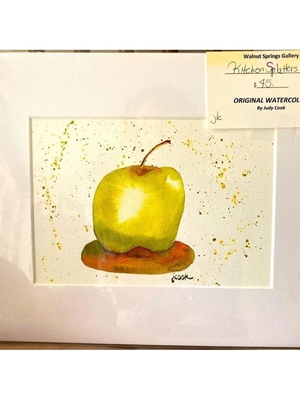 Original Watercolor painting Kitchen Splatters series Green Apple 8x10 m…